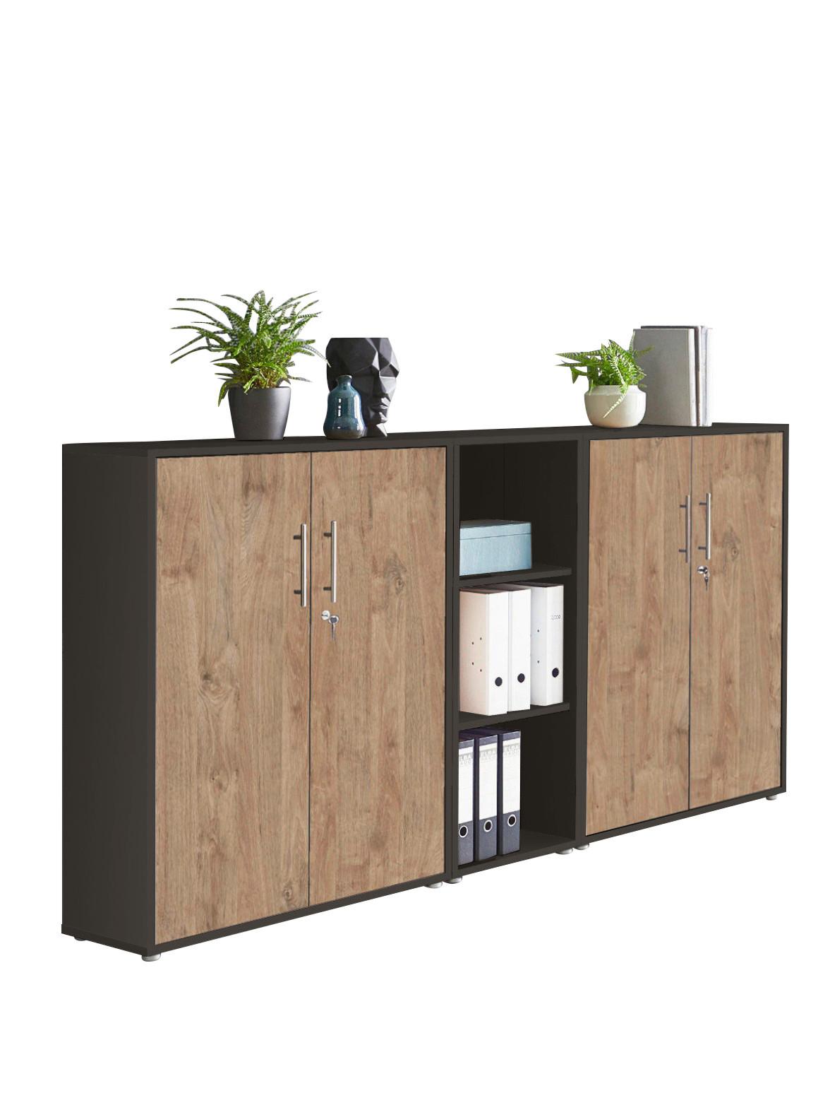 AKTENSCHRANK OFFICE EDITION - SW SET 8 - Eichefarben/Anthrazit, MODERN, Holzwerkstoff (212,9/113,6/33cm) - MID.YOU