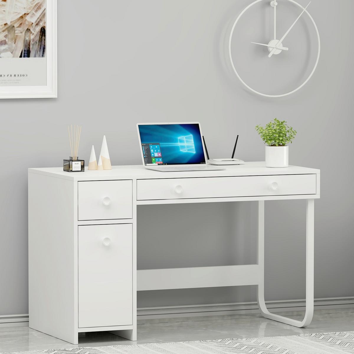 Schreibtisch Asil Weiß ca. 120x60x74cm - Weiß, Design, Holzwerkstoff/Metall (120/60/74cm) - Livetastic