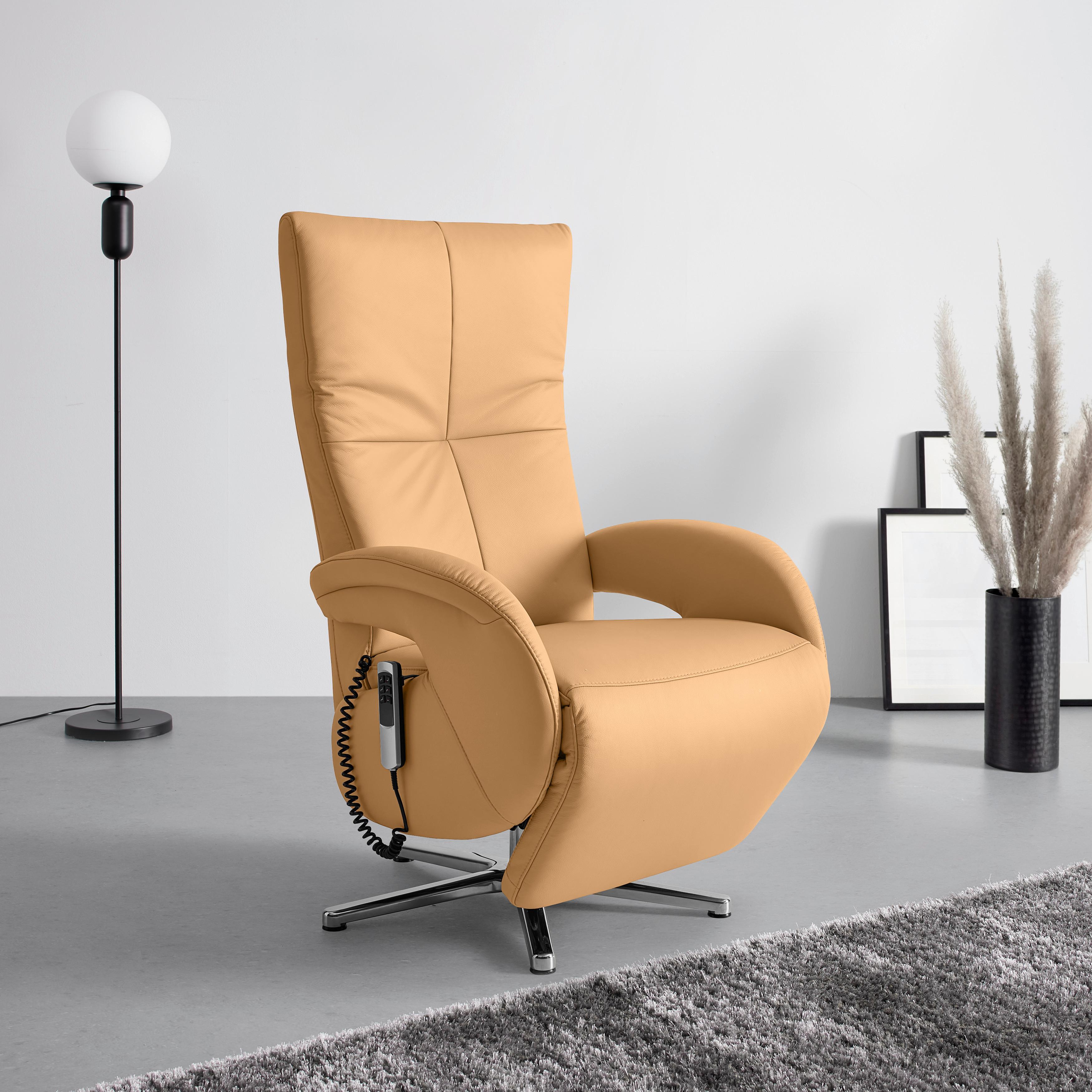 Relaxsessel Sitting 2 Cappuccino - Chromfarben/Cappuccino, MODERN, Leder (70/111/80cm) - Premium Living