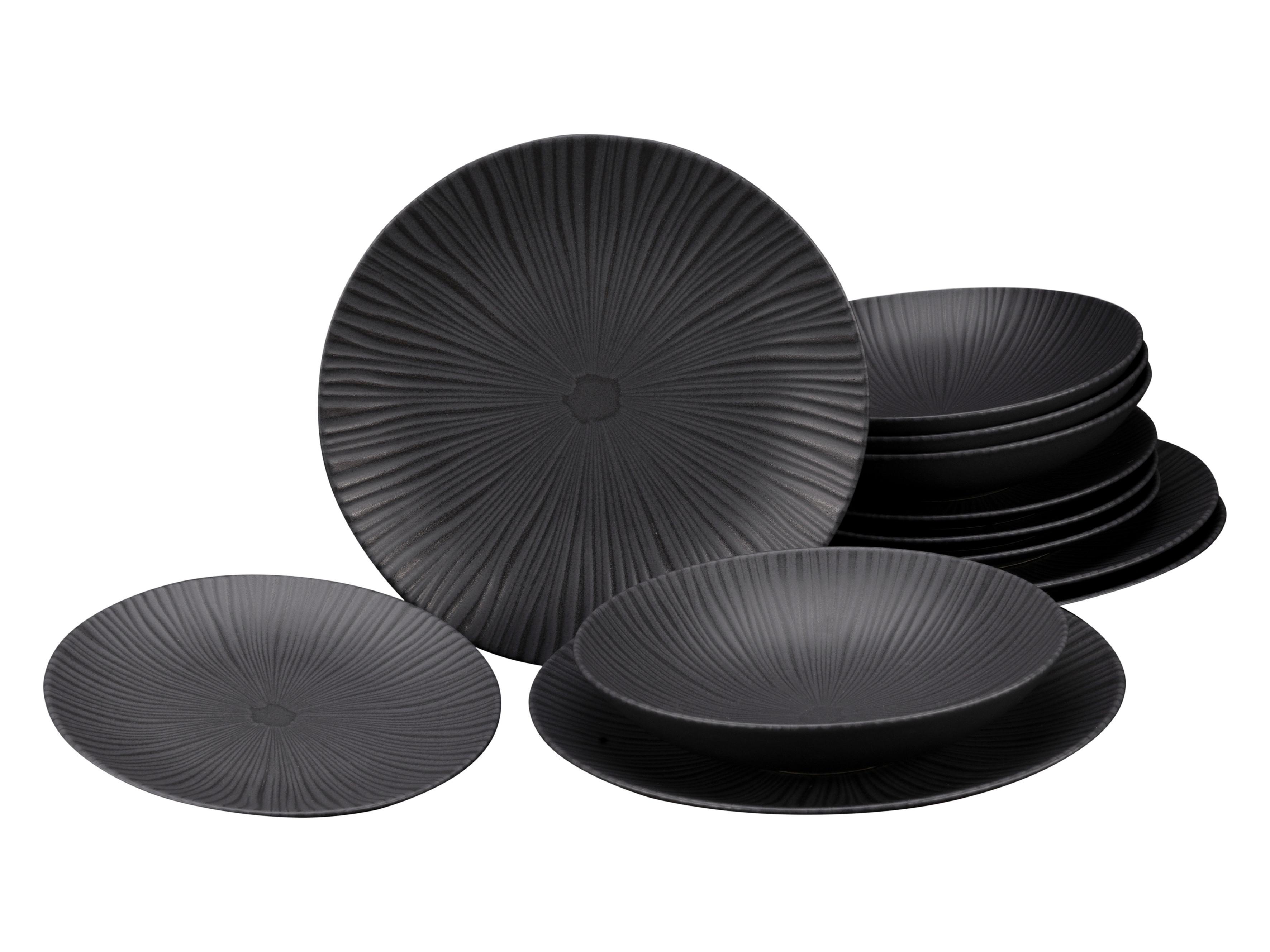 Tafelservice Black aus Steingut, 12-teilig - Schwarz, Modern, Keramik (28,5/32,6/28,8cm) - Premium Living