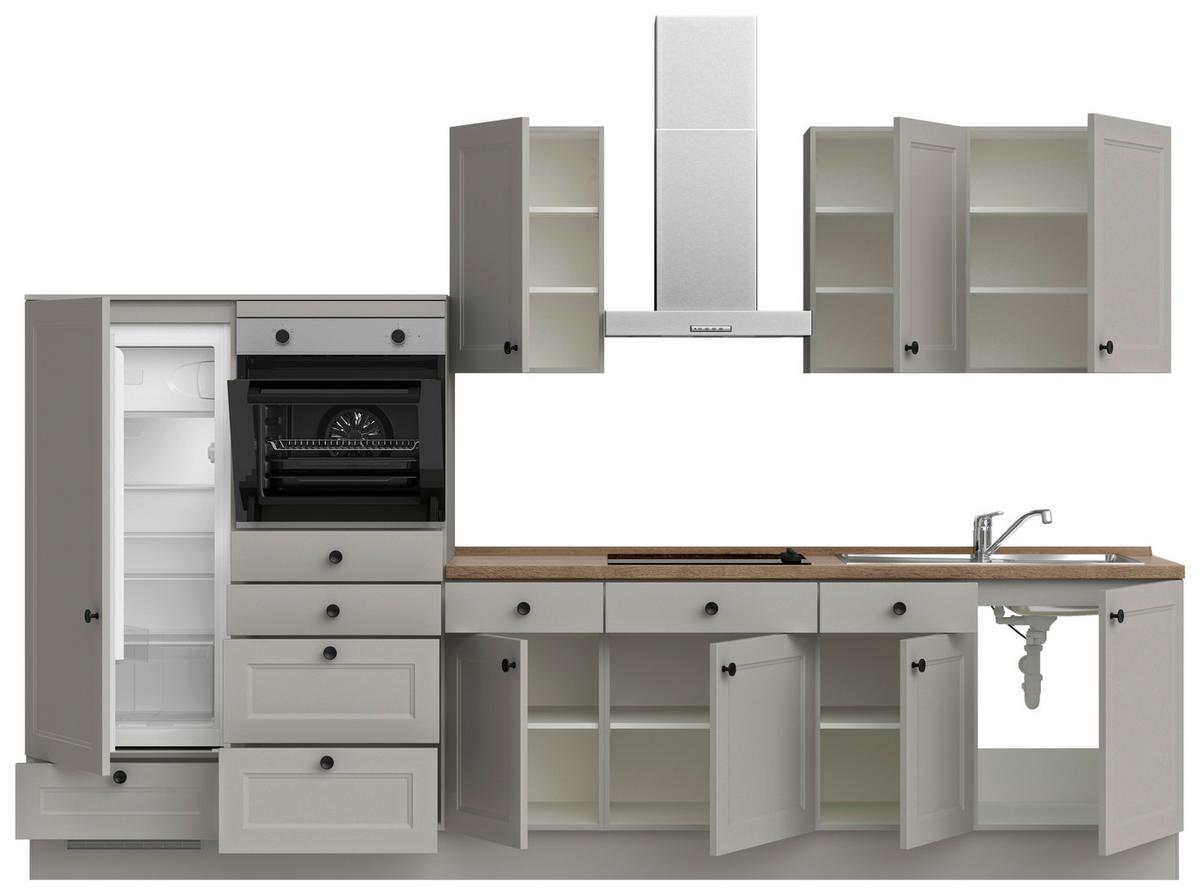 Küchenblock Cascada Low m. Geräten Grau - Eiche dunkel/Schwarz, MODERN, Holzwerkstoff/Metall (330cm) - Nobilia