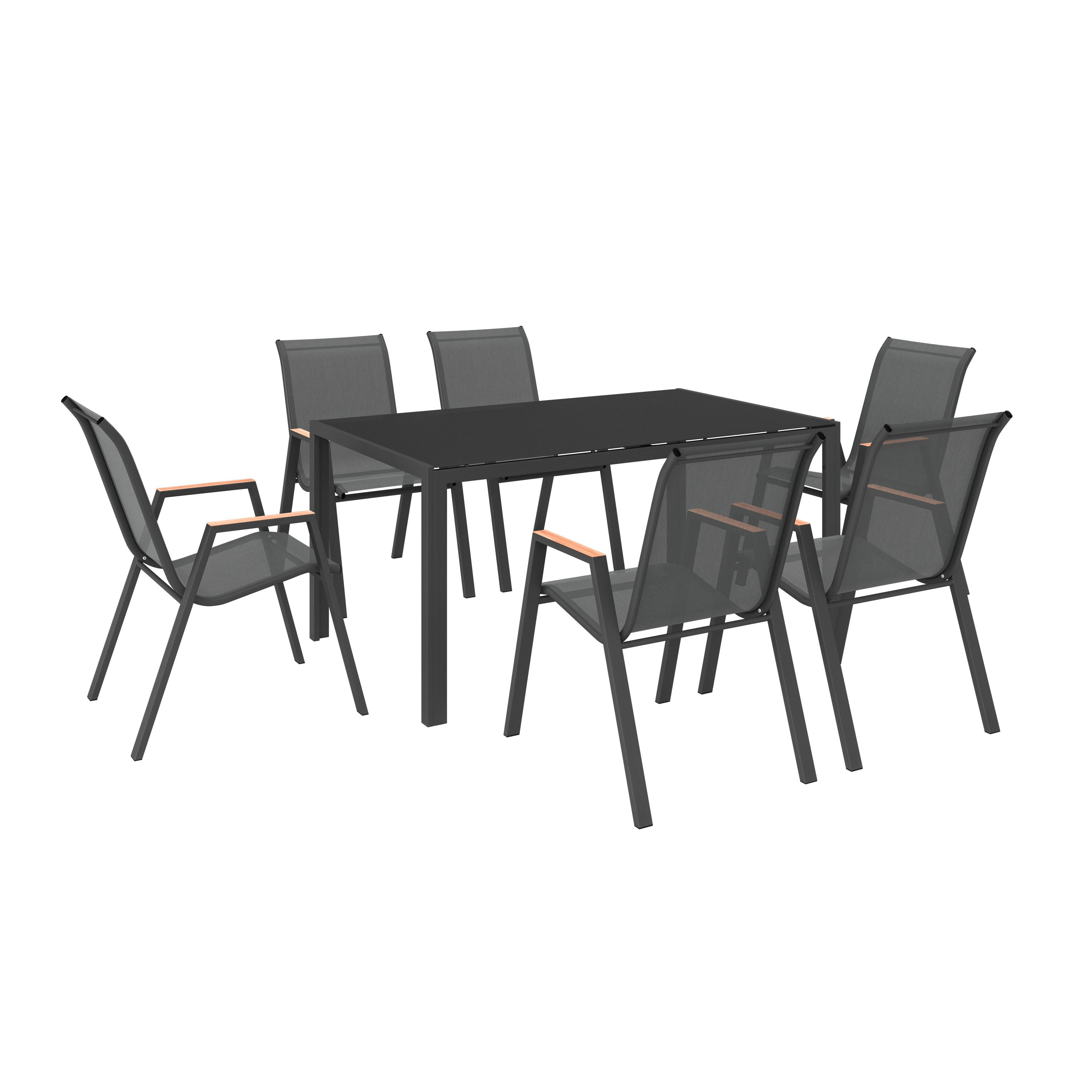 Vrtni Set Latina, Črna, 7-Delno - črna, Moderno, kovina/steklo (54,5/150/91/72/74/85cm) - Modern Living