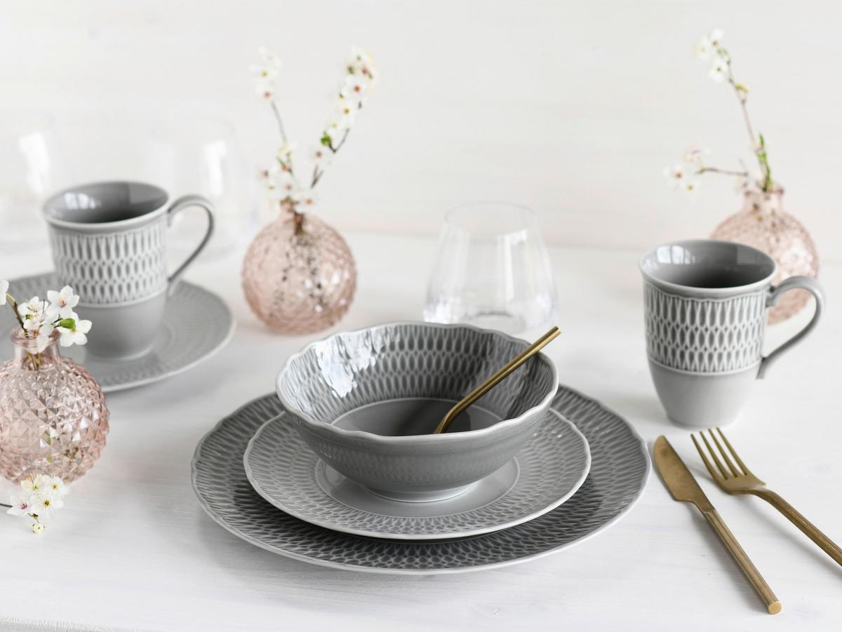 Kombinirani Servis Sofia, 16-Delni Set - svetlo siva, Design, keramika - Creatable