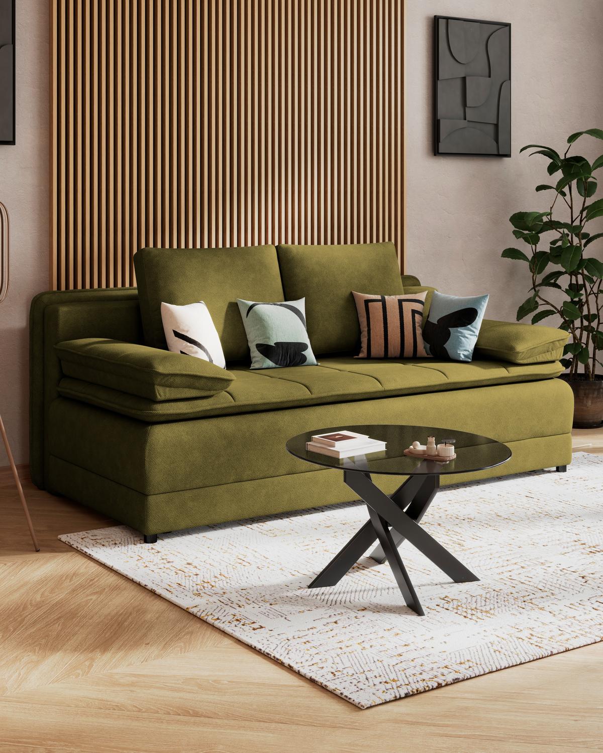 Trosjed Na Razvlačenje Alice - maslinasto zelena/crna, Moderno, tekstil/plastika (202/73-92/105cm) - Modern Living