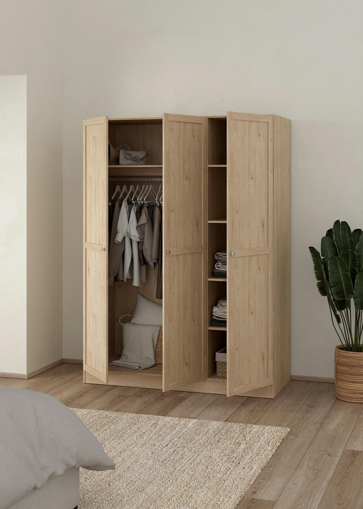 Omara S Klasičnimi Vrati Billund, Barva Hrasta - srebrne barve/barve hrasta, Moderno, kovina/leseni material (147/200/61,7cm) - MID.YOU