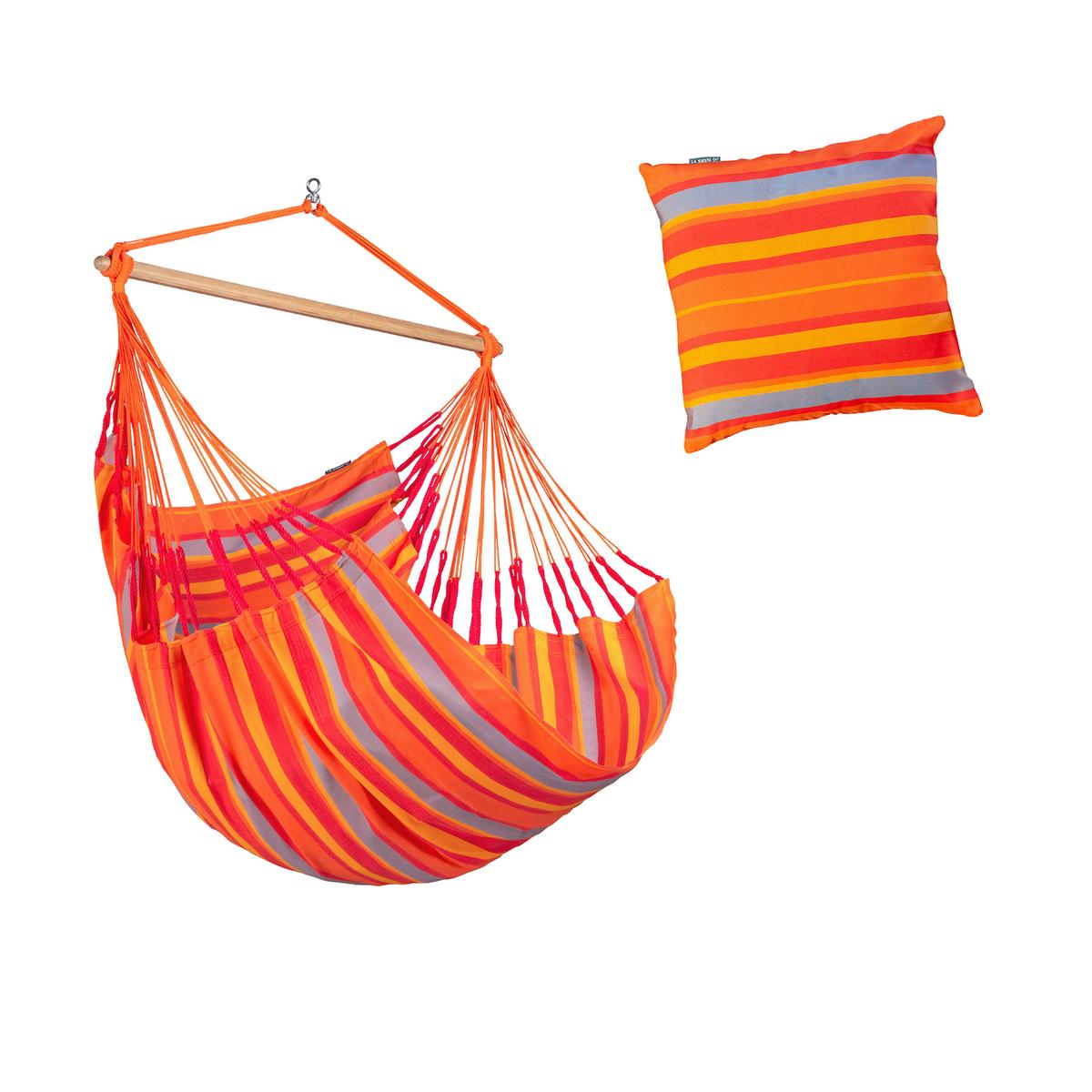 Hängesessel Comfort Hammock Echtholz Gelb/Orange/Rot/Grau - Gelb/Rot, LIFESTYLE, Holz/Textil (110/160/180cm) - La Siesta