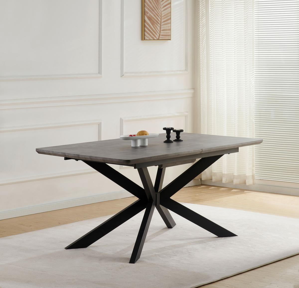Jedilna Miza Leif, Videz Betona, 160-200x90 Cm - siva/črna, Konvencionalno, kovina/leseni material (160-200/76/90cm) - MID.YOU