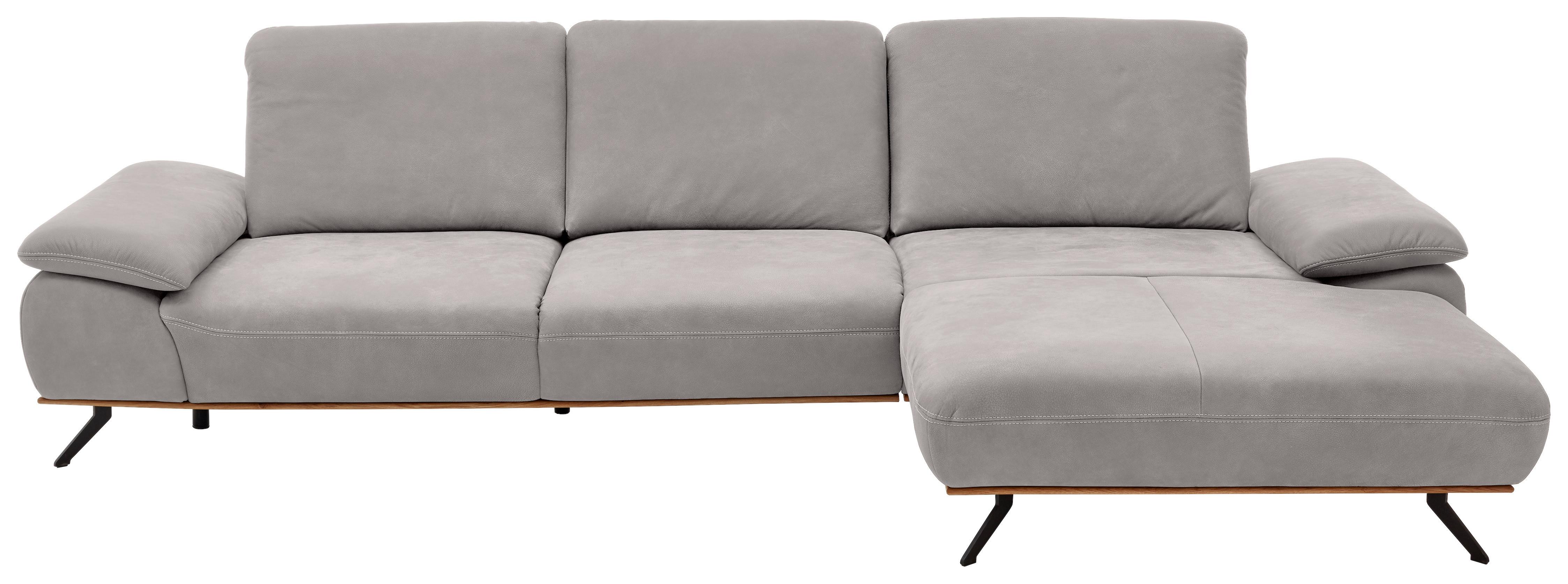 Wohnlandschaft Erling Hellgrau - Beige/Hellgrau, MODERN, Leder/Metall (322/89/187cm) - Premium Living