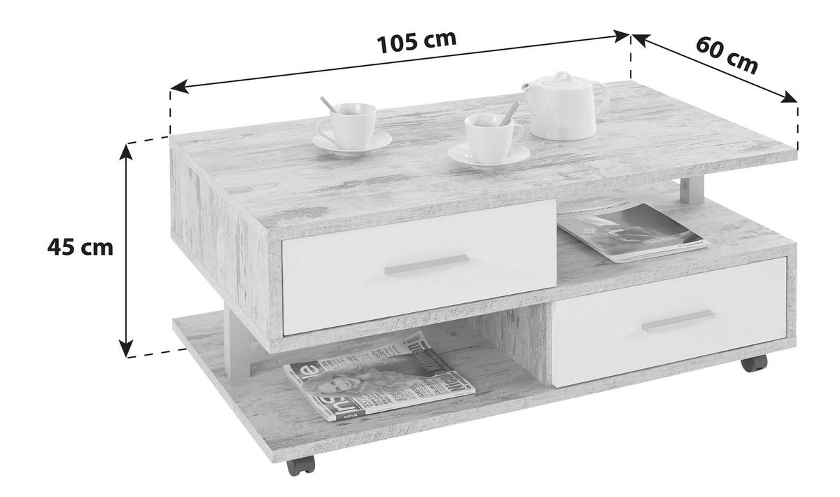 Măsuță de cafea QUATTRO - alb/gri, Konventionell, material pe bază de lemn (105/45/60cm) - Modern Living