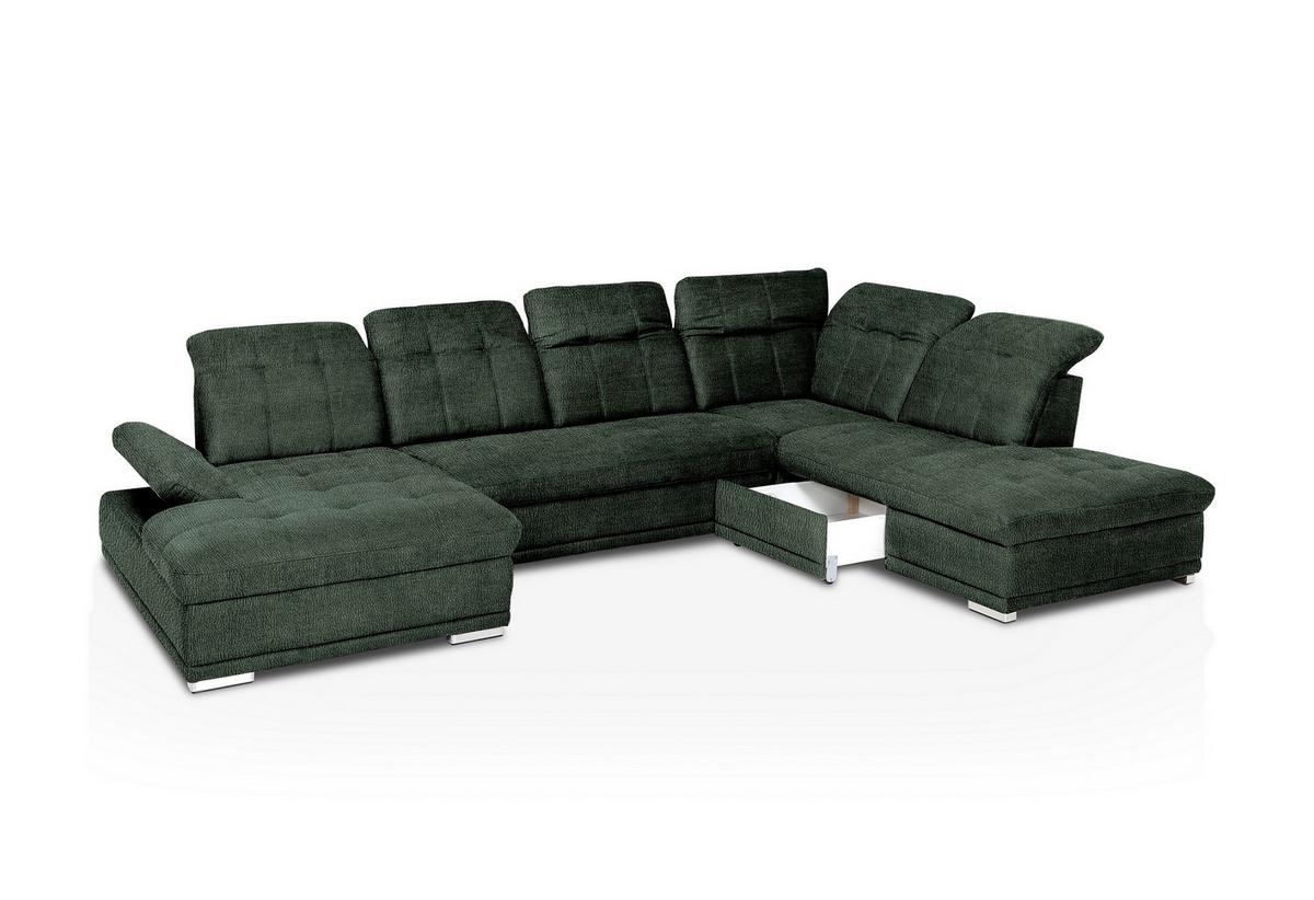 Sarokkanapé Holiday - sötétzöld, Modern, textil (386/86/265cm) - Premium Living