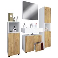 Badezimmer Flandu 4-tlg. ca. 123 cm Honigeiche/Weiß - Honigeiche/Silberfarben, MODERN, Holzwerkstoff/Kunststoff (123cm) - MID.YOU