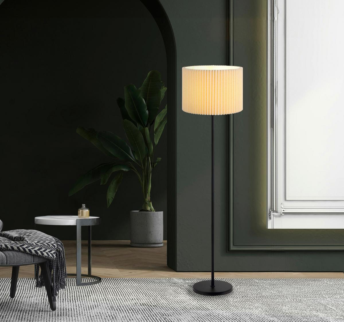 STEHLEUCHTE 15757S PAGE - Schwarz/Naturfarben, Konventionell, Textil/Metall (38/152cm) - Globo