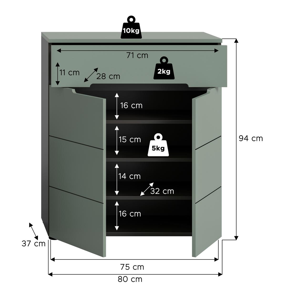 Omara Za Čevlje Canu, Sivozelena - črna, Design, umetna masa/leseni material (80/94/37cm) - Livetastic