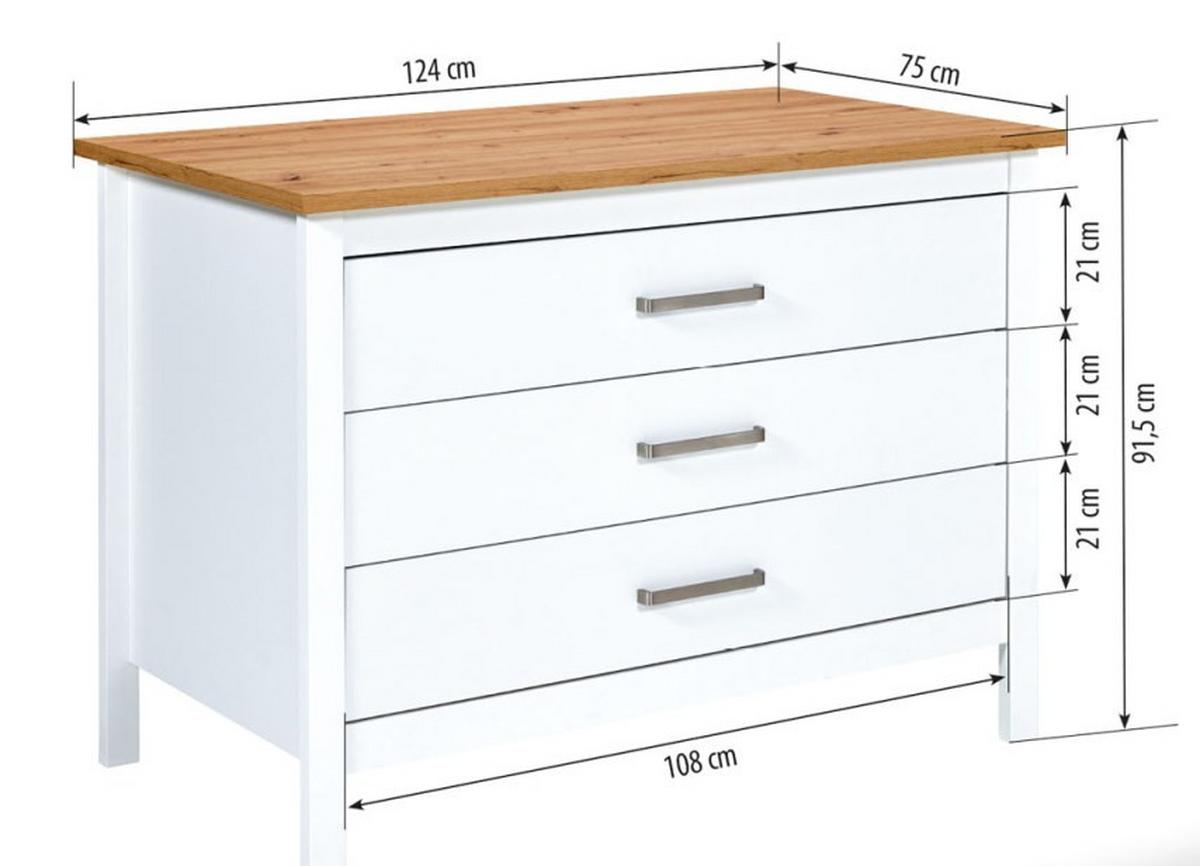 Kücheninsel Sicilia Weiß/Eiche Artisan - Silberfarben/Weiß, ROMANTIK / LANDHAUS, Holzwerkstoff/Metall (124/91/75cm) - Mömax