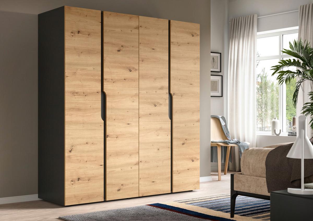 Drehtürenschrank ANGA Eiche Artisan, Anthrazit - Anthrazit/Eiche Artisan, MODERN, Holzwerkstoff (160/180/51cm) - MID.YOU