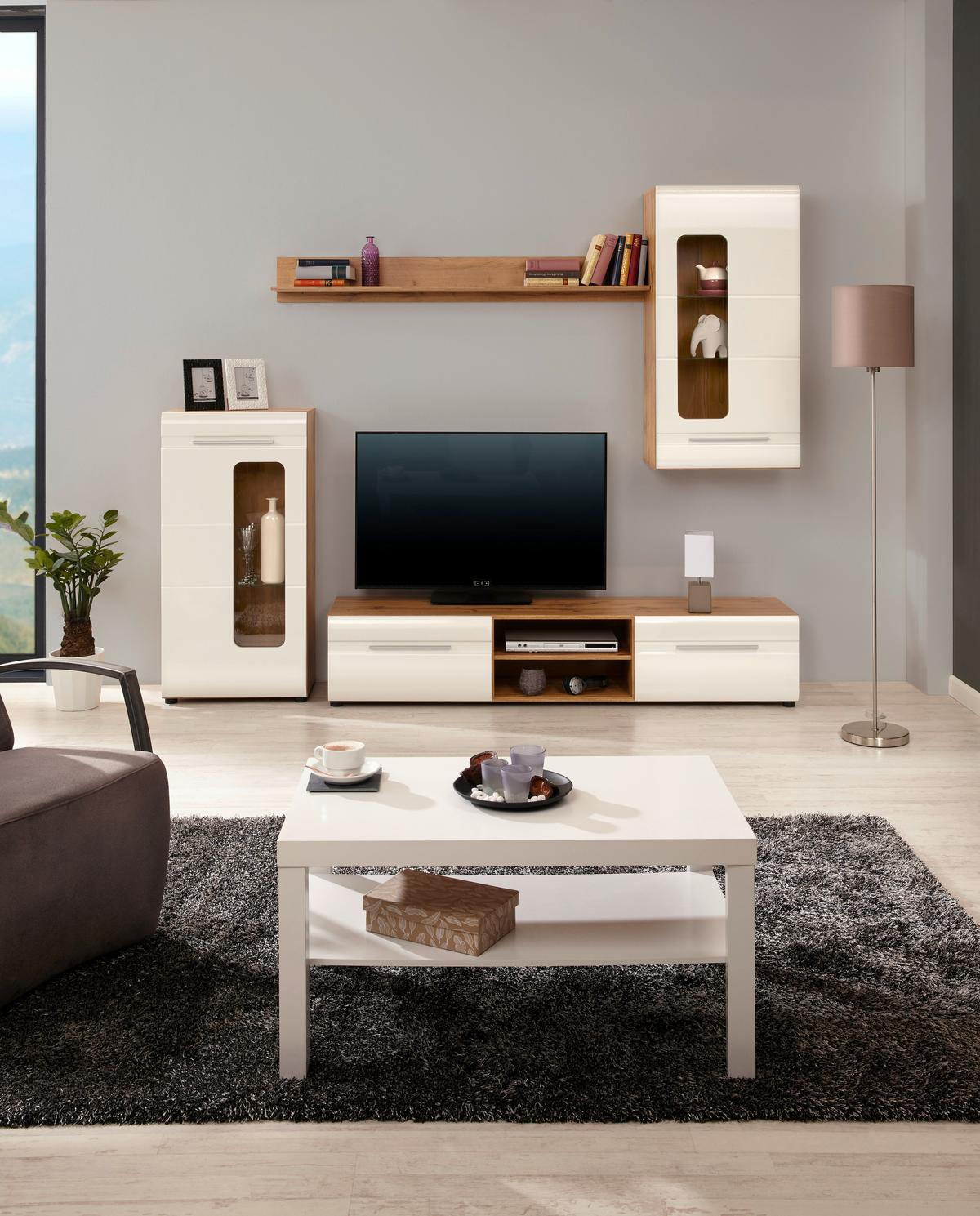 Regal Za Dnevni Boravak Bailamos - bijela/boje hrasta, Moderno, staklo/drvni materijal (235/199,1/41,6cm) - Modern Living