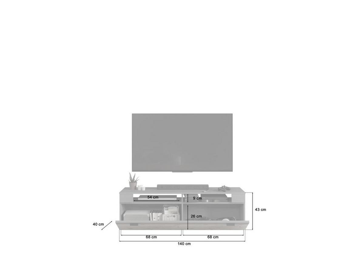 TV- Element Freno ca. 140x42 cm Nox Eiche/Grau - Schwarz, KONVENTIONELL, Holzwerkstoff/Kunststoff (140/42/40cm) - MID.YOU