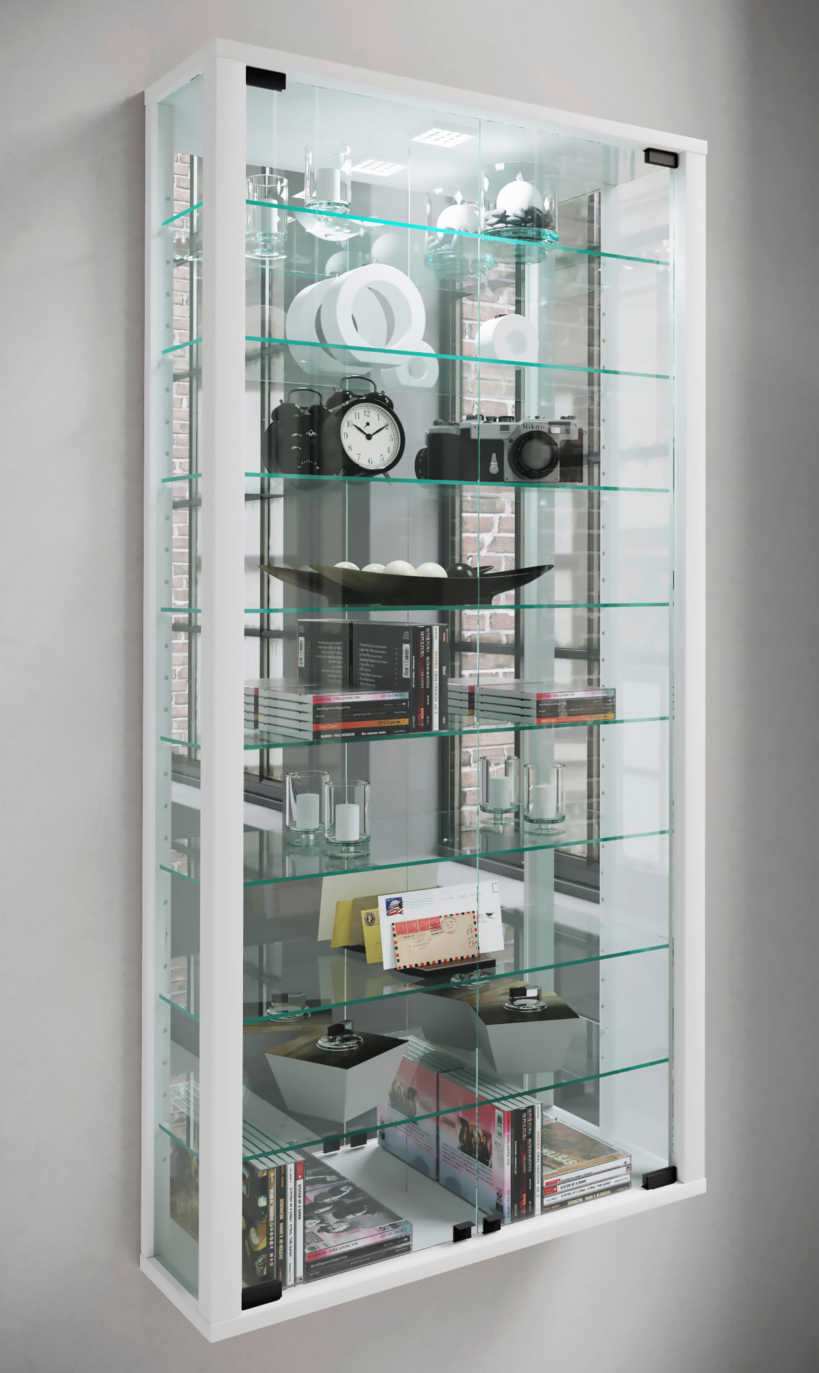Hängevitrine Vitrosa ca. 59x114x18 cm Weiß - Schwarz/Weiß, MODERN, Glas/Holzwerkstoff (59/114,3/18cm) - MID.YOU