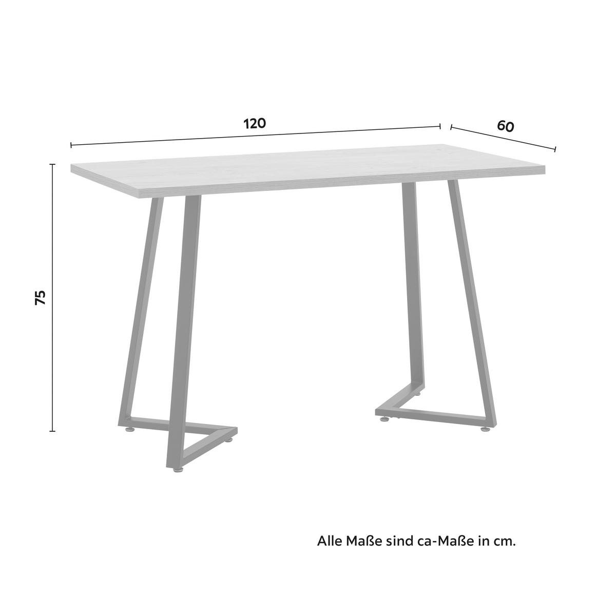 Schreibtisch Carolina Eichefarben MDF ca. 120x60 cm - Eichefarben/Schwarz, MODERN, Metall (120/60/75cm) - Bessagi Home