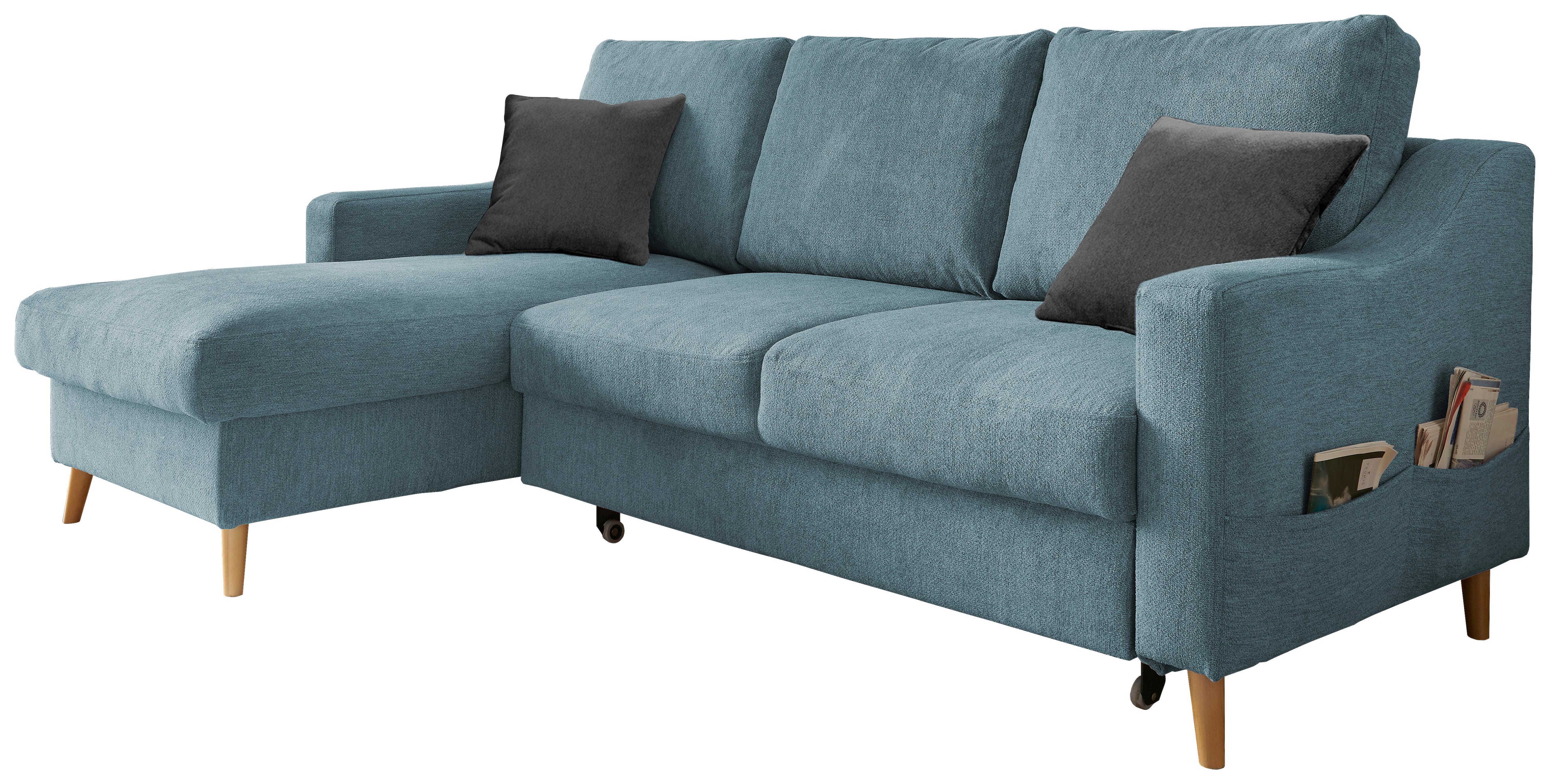 Wohnlandschaft Valentina Blau Mikrofaser - Blau/Schwarz, Design, Holz/Textil (150/228cm) - MID.YOU