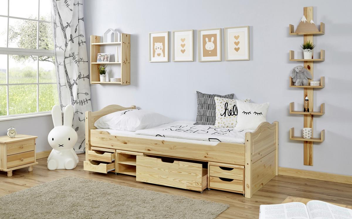 Postelja S Predalom Leni, Bor, Masivno - barve bora, Natur, les (100/200cm) - MID.YOU