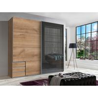 Tolóajtós Szekrény 2 Ajtós Valencia - tölgyfa színű/alumíniumszínű, Modern, faalapú anyag/fém (225/208/64cm)