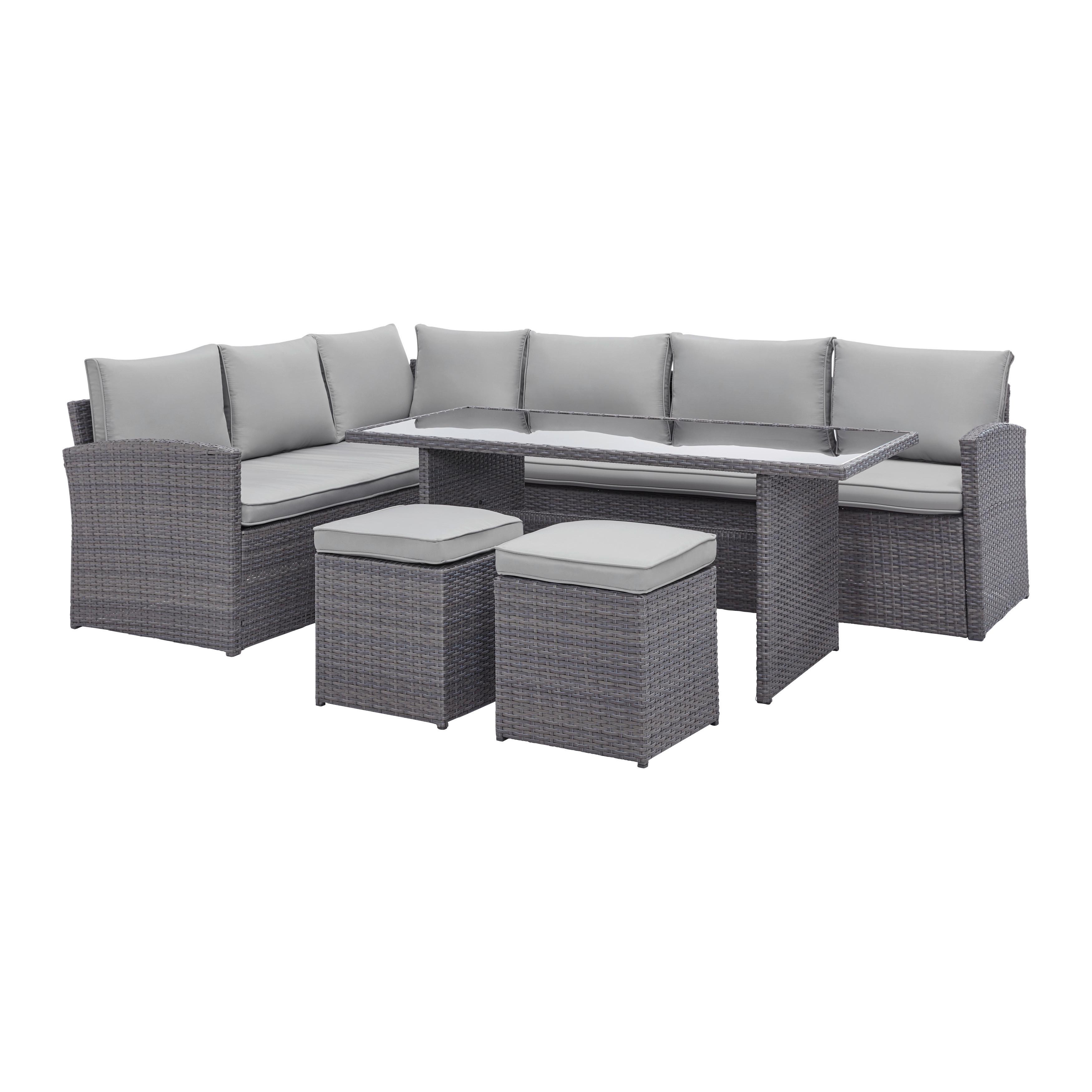Loungegarnitur in Grau - Hellgrau/Schwarz, Modern, Glas/Kunststoff (181/240cm) - Modern Living