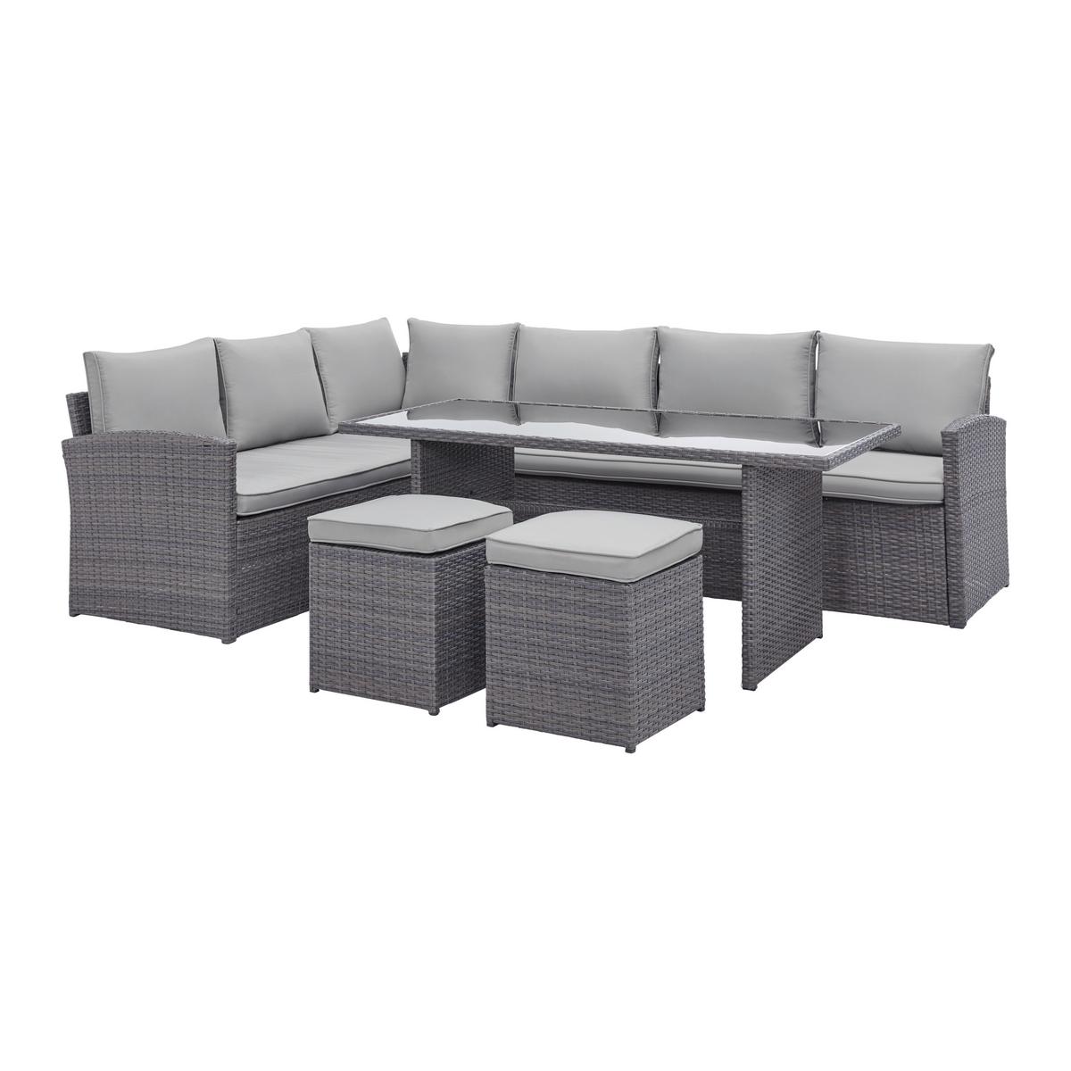 Loungegarnitur-Set Marrakesch 1 Grau aus Kunststoffgeflecht - Hellgrau/Schwarz, Modern, Glas/Kunststoff (181/70/240cm) - Mömax