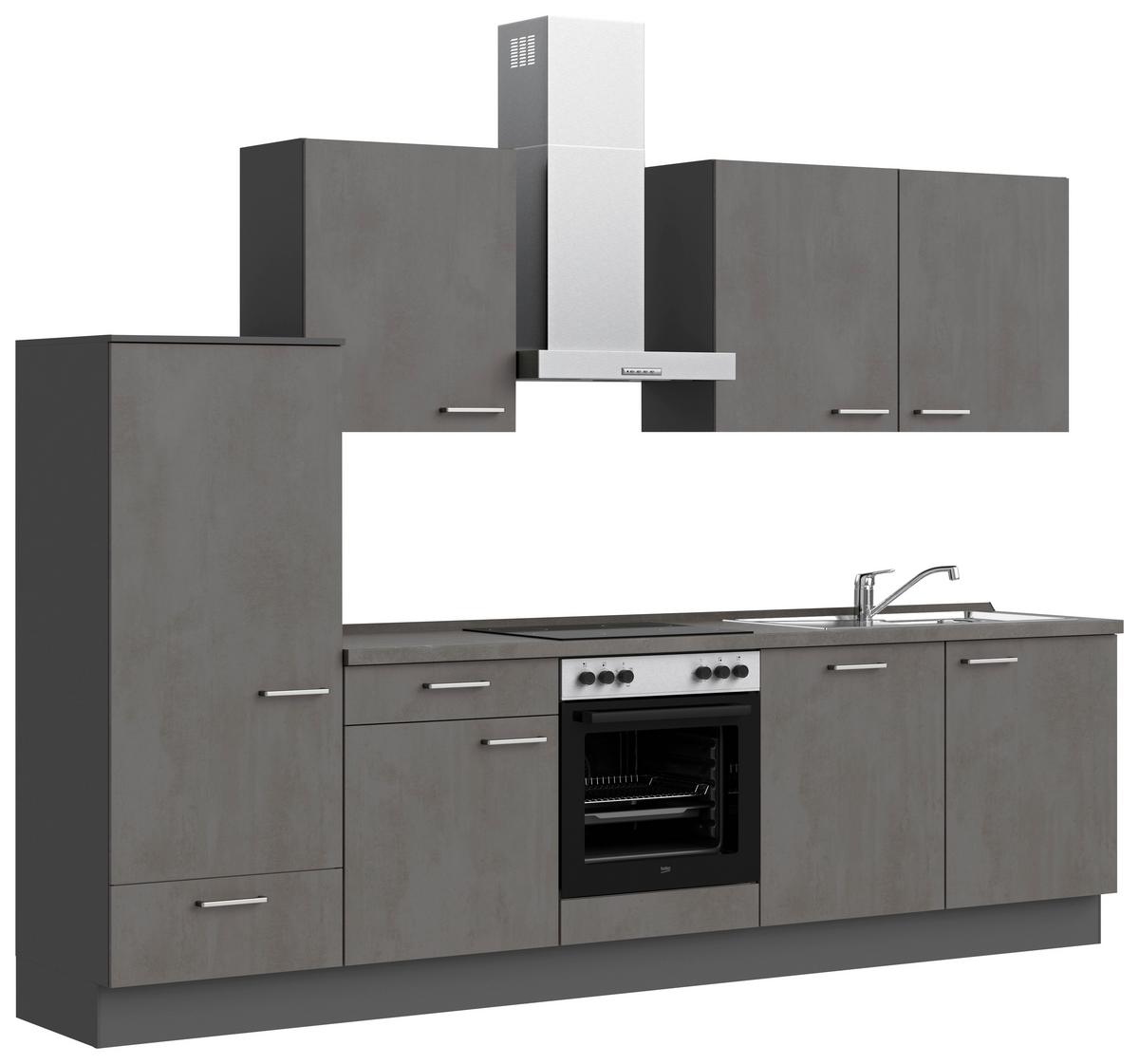 Küchenblock Riva Low m. Geräten Schieferfarben - Schieferfarben/Edelstahlfarben, MODERN, Holzwerkstoff/Metall (300cm) - Nobilia