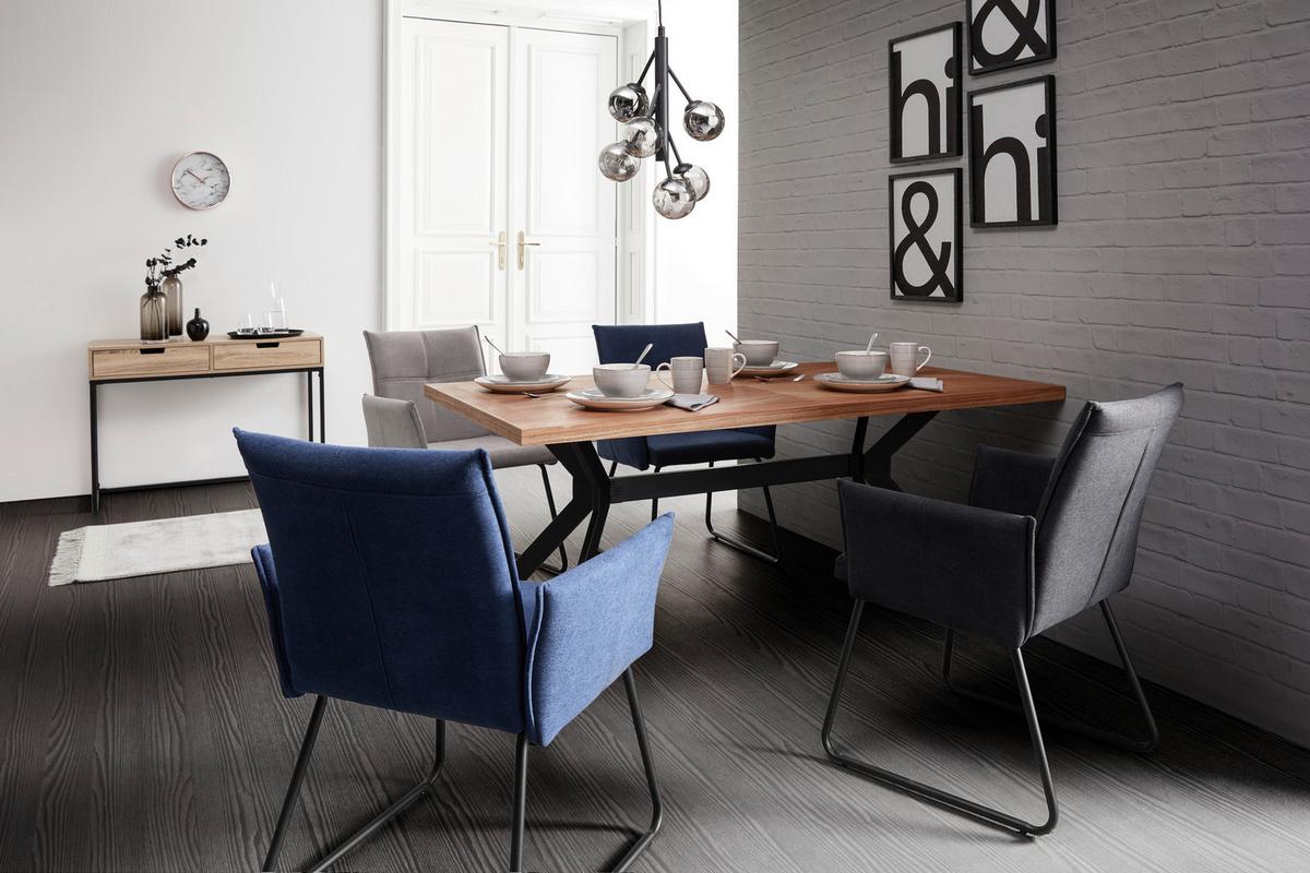 KRZESŁO Z PODŁOKIETNIKAMI MANILA - niebieski/czarny, Modern, metal/drewno (60/90/61cm) - Bessagi Home