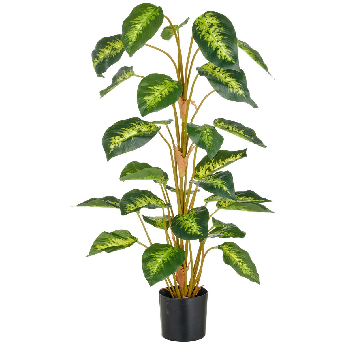 Kunstpflanze Diffenbachia Grün/Schwarz ca. 90cm - Schwarz/Braun, Basics, Kunststoff (90cm) - P & B