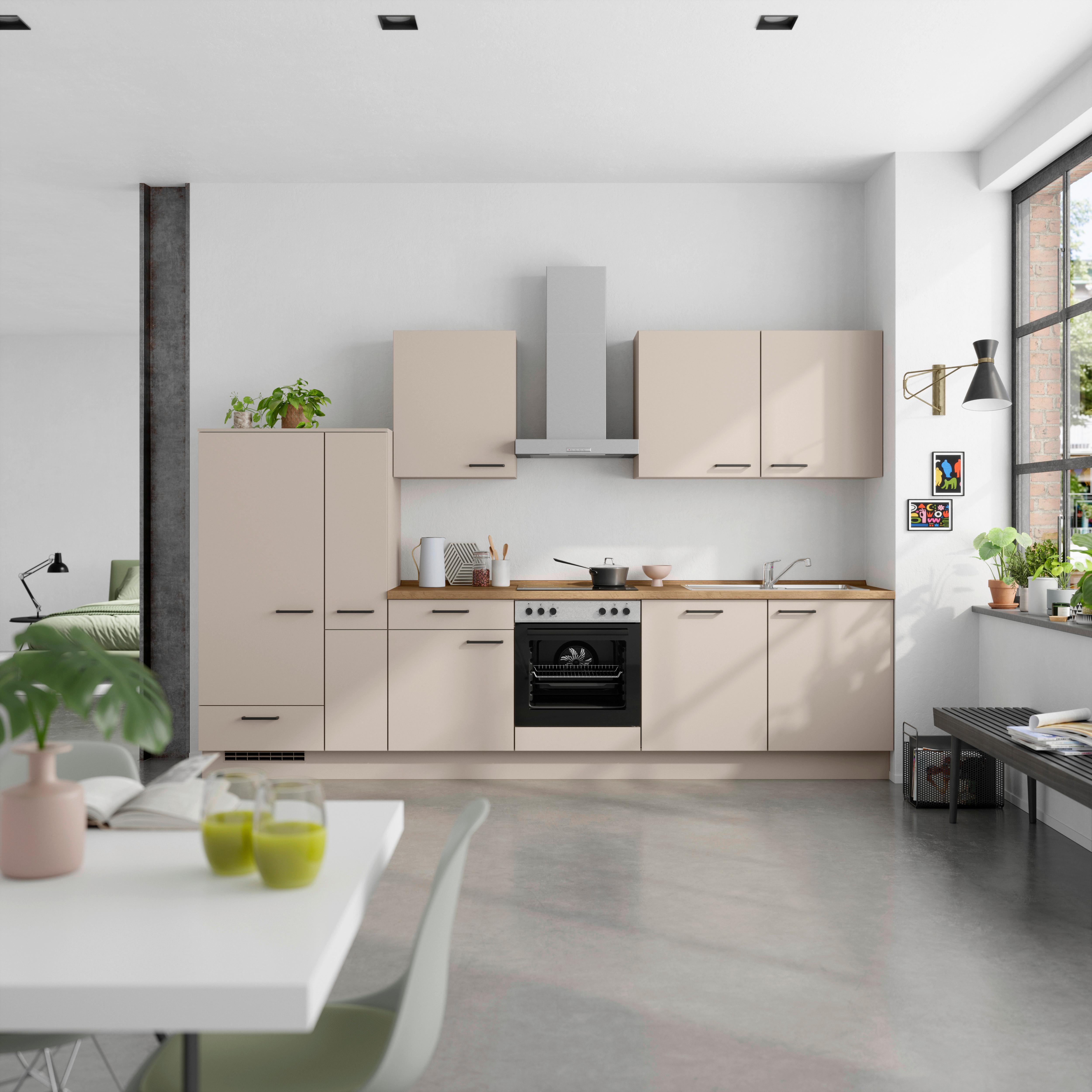 Küchenleerblock Easytouch Low o. Geräte Sandfarben - Sandfarben/Eichefarben, MODERN, Holzwerkstoff/Metall (330cm) - Nobilia