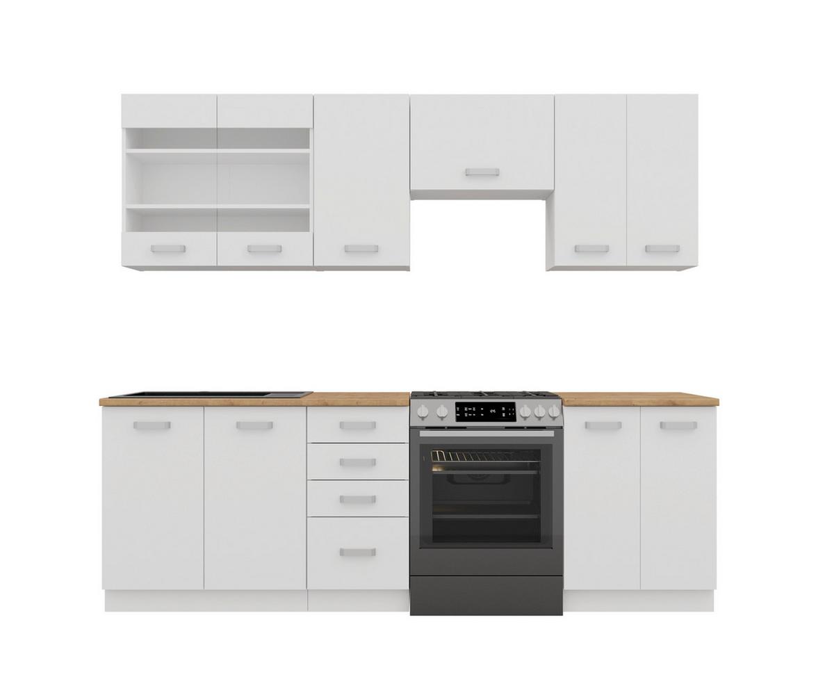 Blok Kuhinja Eko - boja hrasta/bela, Moderno, staklo/pločasti materijal (260/218/60cm) - Modern Living