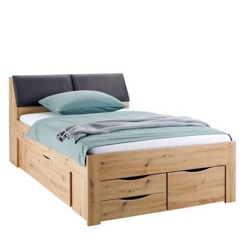 Stauraumbett in Eiche Artisan ca. 140x200cm - Eiche Artisan/Grau, KONVENTIONELL, Holzwerkstoff/Textil (140/200cm) - Mömax