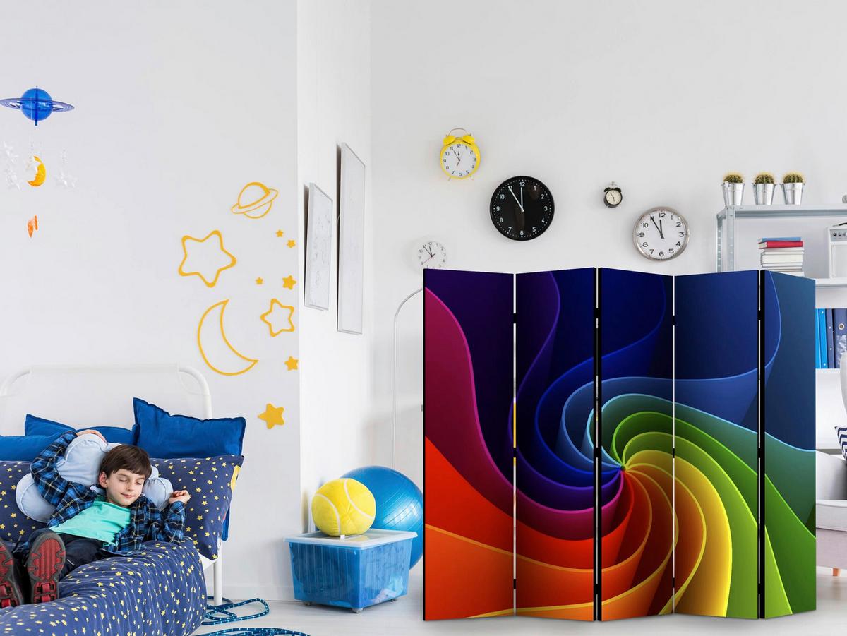 Paravan Colorful Pinwheel I, 5-Delni, Dvostranski - večbarvno, Basics, tekstil/les (225/172/3cm) - artgeist