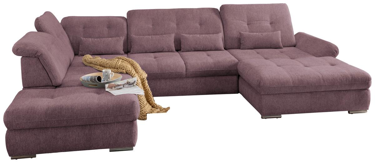 Wohnlandschaft Dalida Brombeere Chenille - Chromfarben/Brombeere, Design, Textil/Metall (254/376/195cm) - Livetastic