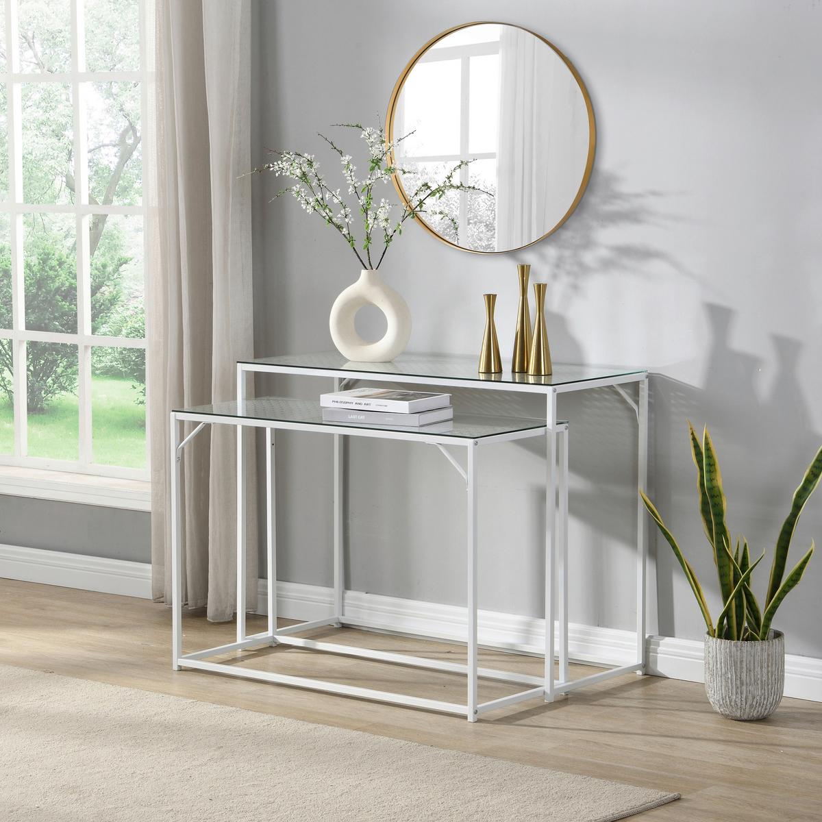 Beistelltischset Wl7.332 - Weiss, Design, Glas/Metall (100/40/77cm) - MID.YOU