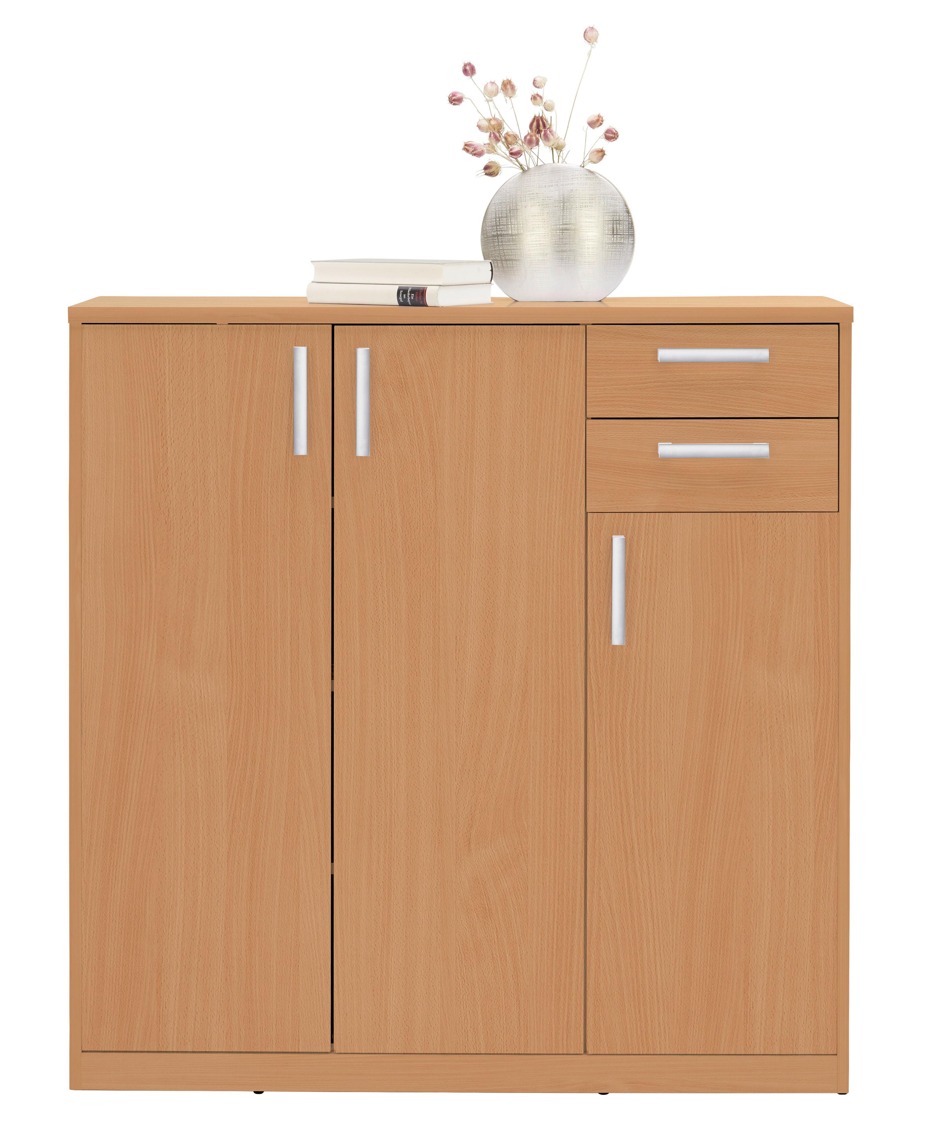 KOMODA EASY - kolor bukowy/kolor srebrny, Basics, materiał drewnopochodny (106/110/36cm) - Xora