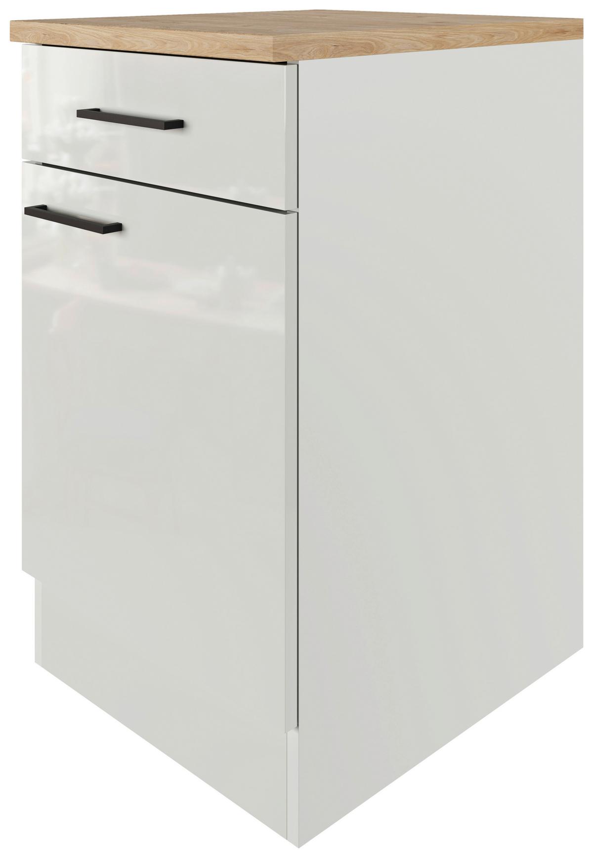 Küchenunterschrank in Lichtgrau glänzend - Schwarz/Grau, MODERN, Holzwerkstoff/Metall (50/86/60cm) - FlexWell