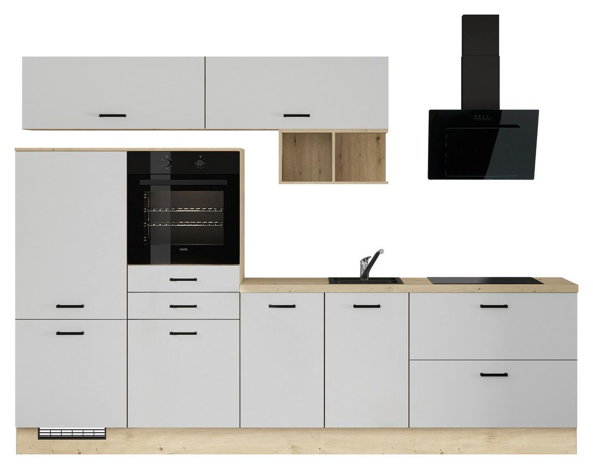 Küchenblock IKZ mit Geräten ca.300cm Weiß - Eichefarben/Schwarz, Design, Holzwerkstoff/Metall (300cm) - Impuls