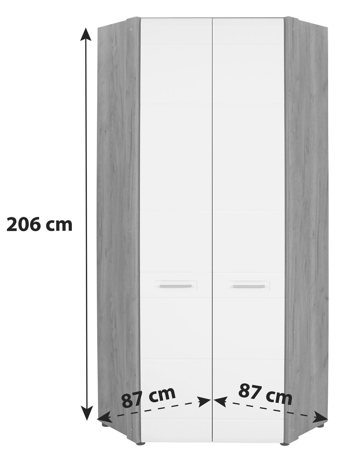 Sarok Ruhásszekrény 2 Ajtó Avensis New - tölgyfa színű/alumíniumszínű, Konventionell, műanyag/faalapú anyag (86,5/205,7/86,5cm) - Luca Bessoni