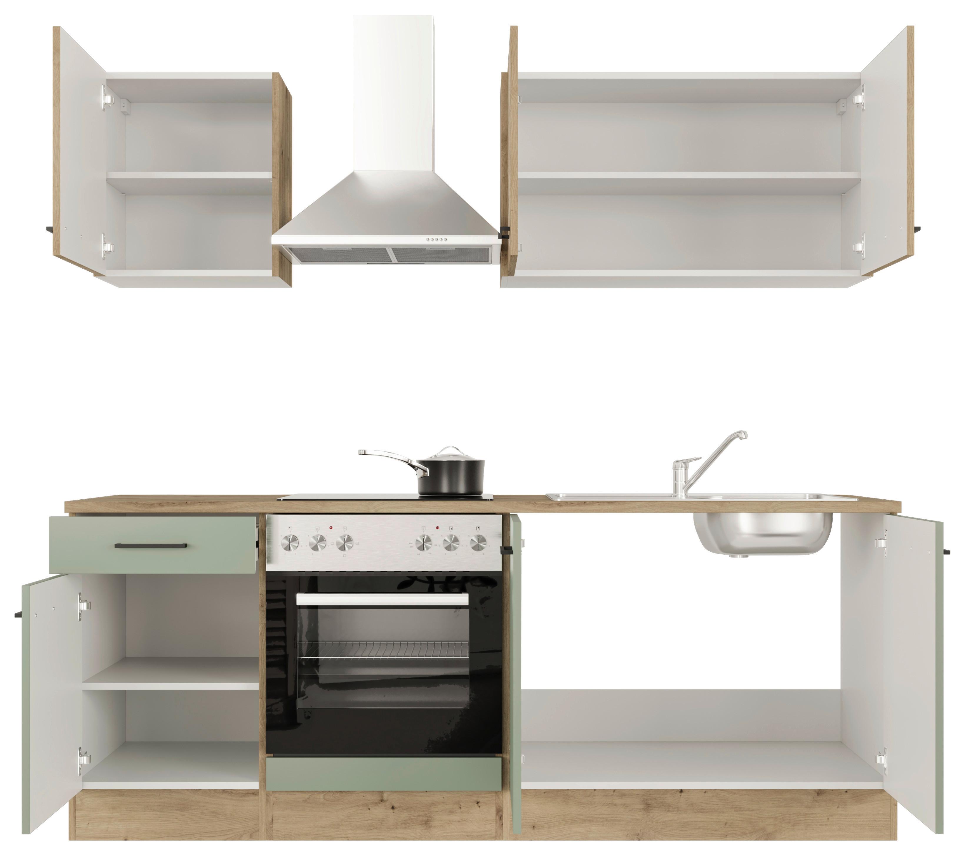Kuhinjski Blok Cara, Zelena, Hrast - črna/zelena, Moderno, kovina/leseni material (210cm) - FlexWell