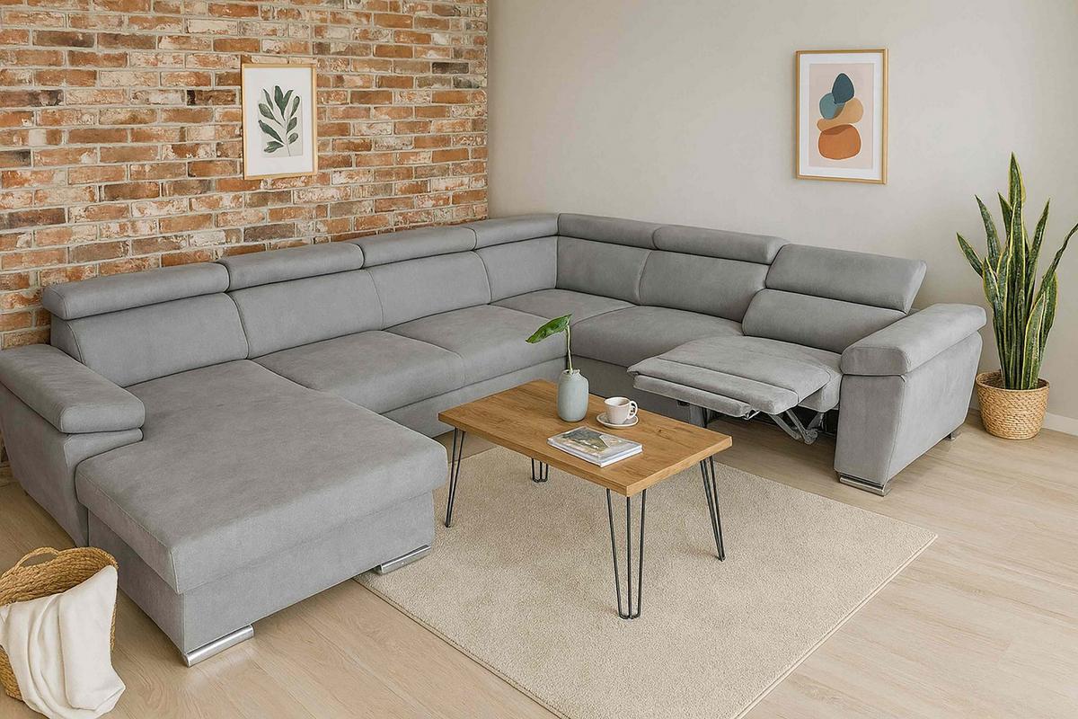 Ülőgarnitúra Palermo - szürke, Modern, textil/fa (271/338/170cm)