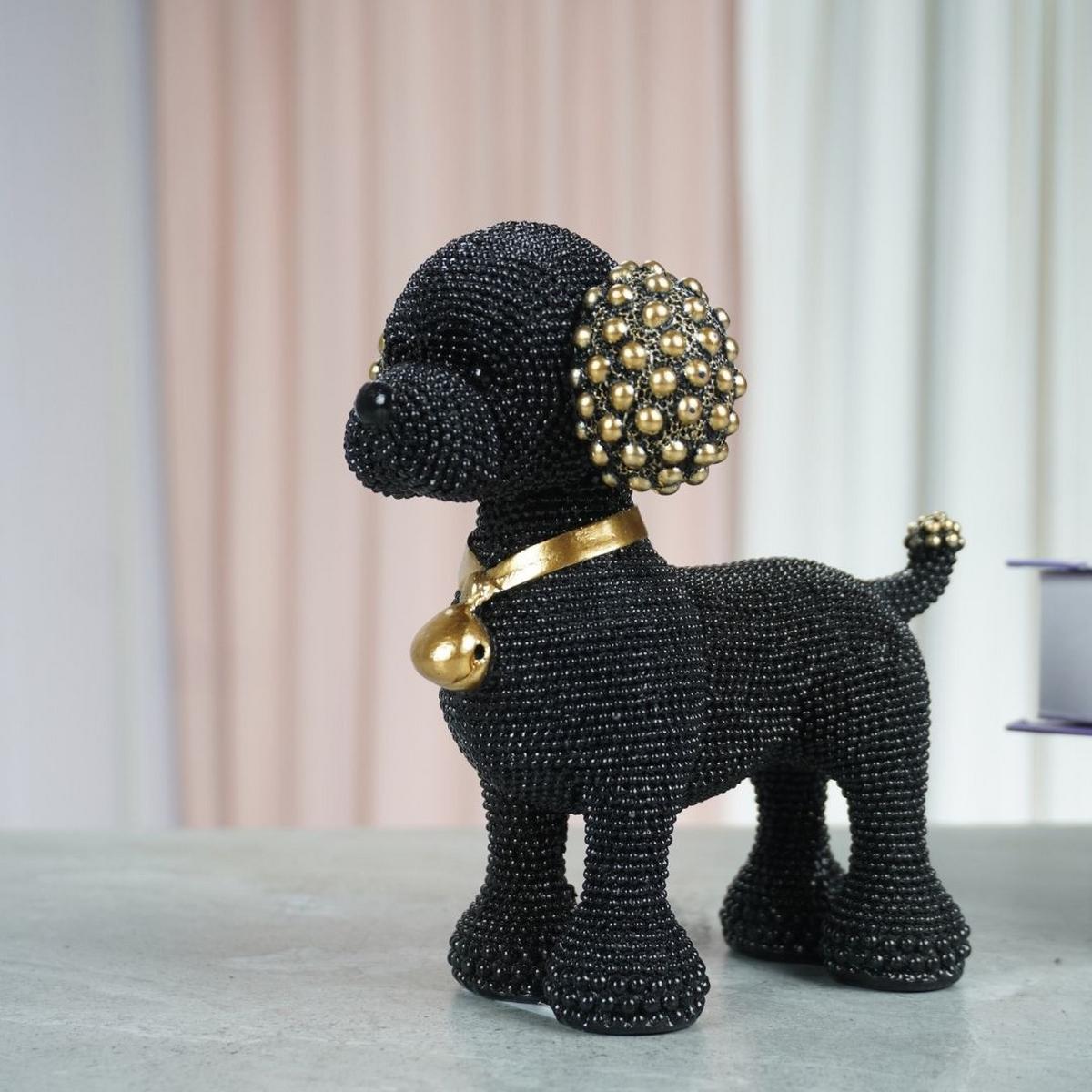 Dekor Kutya Pudli - fekete/aranyszínű, műanyag (15/9,5/15cm)