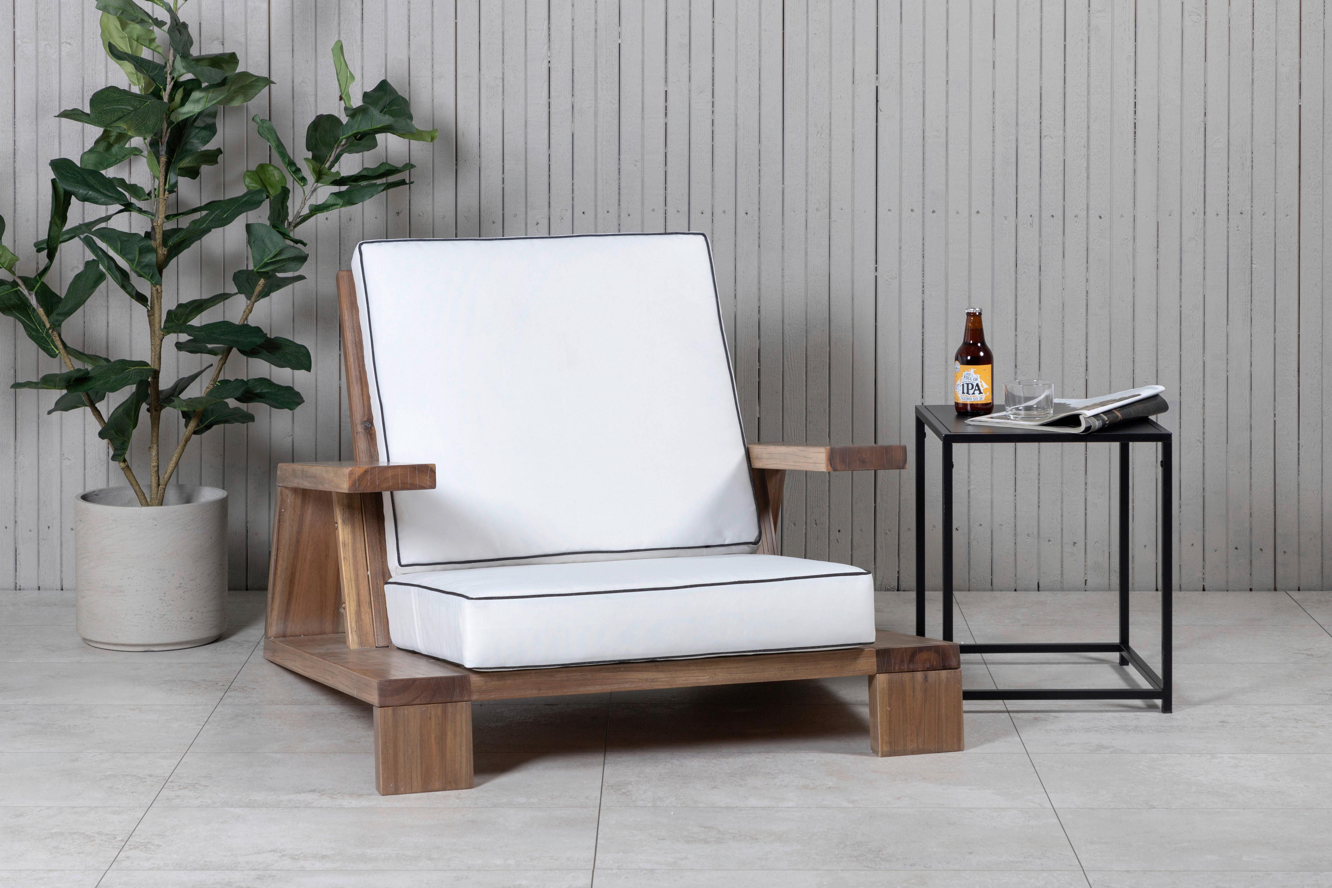 Loungesessel Daria ca. 100x70x92 cm Akazienholz - Weiß/Akaziefarben, KONVENTIONELL, Holz (100/70/92cm) - Gardenson