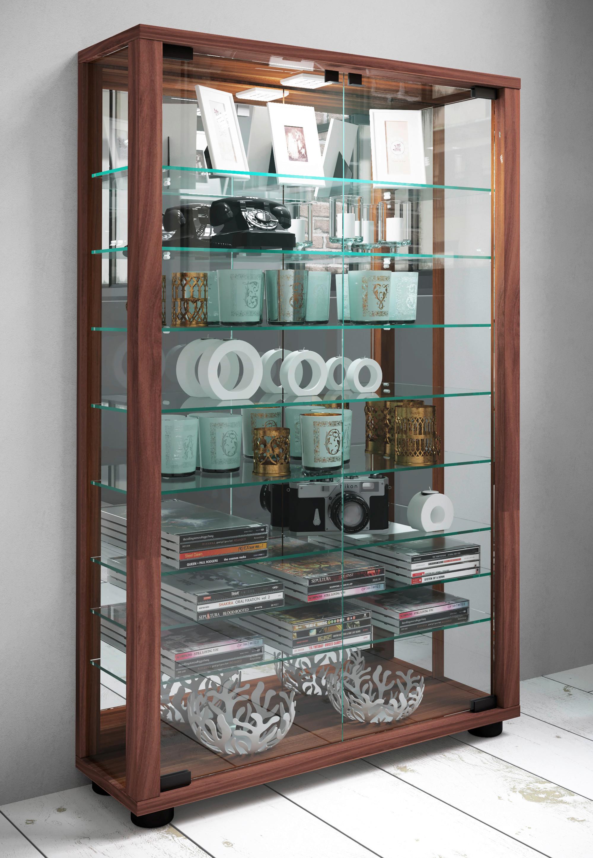 Vitrine Lumo ca. 59x91x18 cm Nussbaum - Nussbaumfarben/Schwarz, MODERN, Glas/Holzwerkstoff (59/91,3/18cm) - MID.YOU