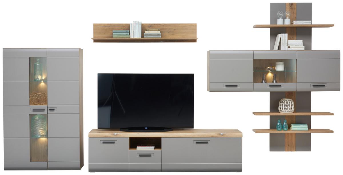 Stenski Regal Auris, Barva Hrasta, Siva - siva, Moderno, leseni material (100/143/25cm) - Mömax