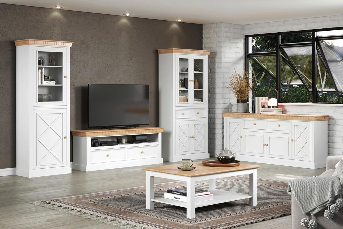 STOLIK KAWOWY KLAUS - kolor naturalny/biały, Romantik / Landhaus, drewno (110/45/75cm) - MID.YOU