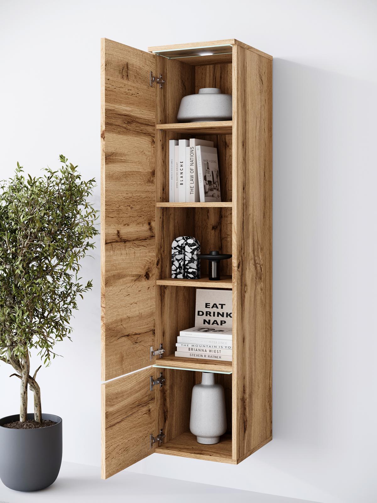 Hochschrank Vera Eiche Wotan - Eiche Wotan/Grau, Design, Holzwerkstoff/Kunststoff (30/130/33cm) - Livetastic