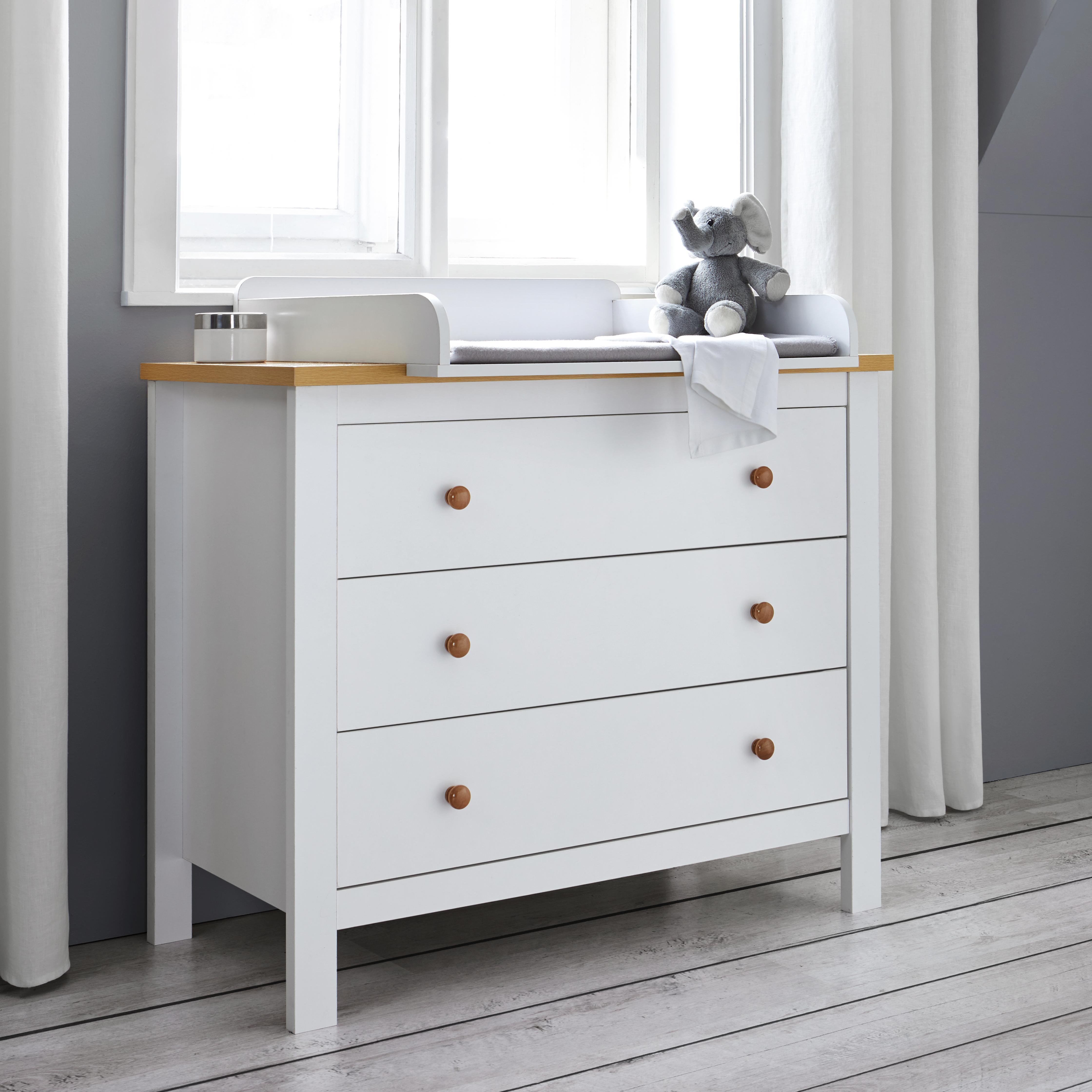 Wickelkommode in Weiß mit Wickelaufsatz 'Marie' - Buchefarben/Weiß, MODERN, Holz (100/84,5-99/50-60cm) - Bessagi Kids